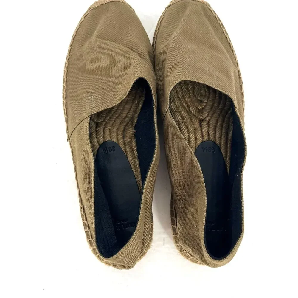 Saint Laurent YSL Cassandre Espadrilles Womens 39.5 Khaki Canvas Flats
